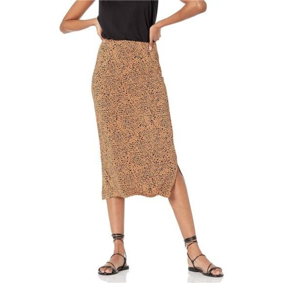 Womens Pull On Midi Skirt Stretch Jersey Knit Elastic Waist Side Slit Skirt - Picture 1 of 7